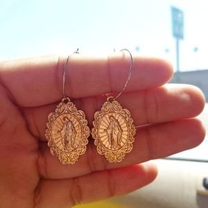 Gold Hoops/ Virgin Mary Design
